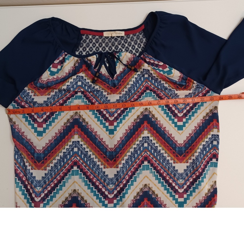 Women's Rewind Blue Sheer w/ Lace South Western Herringbone Hippie/Boho Size XL‎ - Picture 3 of 11